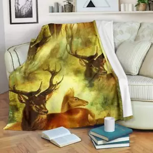 Deer Blanket Throw Fleece Cozy Couch Sofa Plush Adult Kid Bedding Gift - Picture 1 of 6