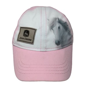 John Deere Girl's Stretchy Hat Pink White Size Toddler OS Horse Graphic Logo - Picture 1 of 12