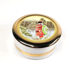 Art Of Chokin Geisha Girl Trinket Box W/ Lid 24K Gold Edged -Japan - Picture 1 of 11