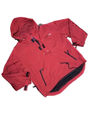 Ralph Lauren/ Chaps 90s  Jacket Large Windbreaker Quarter Zip Red Hooded Men - Image 1 of 4