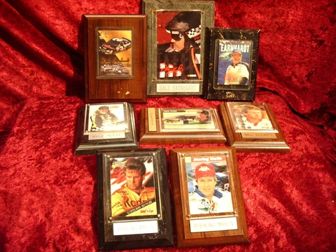 Lot of 8 NASCAR Collectible Plaques With Cards, Earnhardt-Petty-Eliot-Marlin Cover