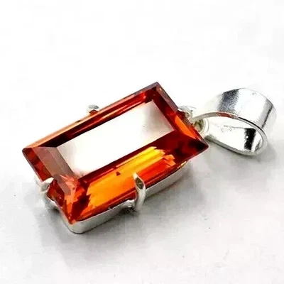 Naturale Certificato Arancione Zaffiro 33.58 KT Loose Gemma 925 Pendente Argento - Immagine 1 di 4