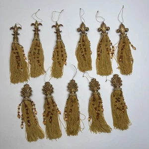 Set Of 11 Gold Tassel Beaded Hanging Ornaments Christmas Victorian Ornate - Picture 1 of 10