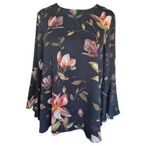 Phase Eight Black Floral Print 3/4 Trumpet Sleeve Top Womens Size UK 12 - Picture 1 of 7