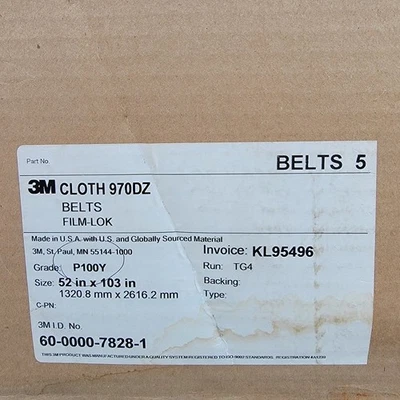 5 NUEVO - Cinturón de tela 3M 970DZ P100 P100Y grado TG4 52 pulgadas x 103 pulgadas FILM-LOK Foto 1 de 4