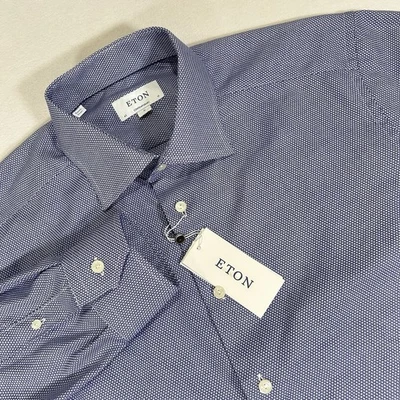 NUEVO CON ETIQUETAS ETON Camisa Contemporánea Para Hombres XL 17/43 Azul Geométrica Manga Larga Abotonada Foto 1 de 4