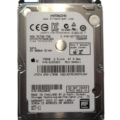 Hitachi HTS727575A9E362 0J25323 DA4611 (84G) Thailand 2.5" 750gb Sata HDD OCT-11 - Image 1 of 4
