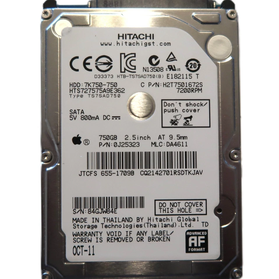 Hitachi HTS727575A9E362 0J25323 DA4611 (84G) Thailand 2.5" 750gb Sata HDD OCT-11 - Image 1 of 4