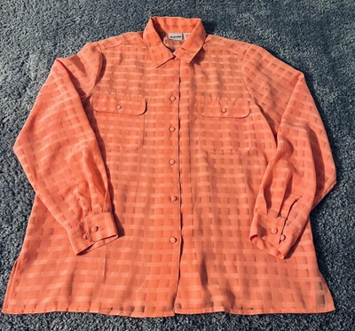 Liz Baker 衬衫女式大号珊瑚透明窗玻璃纽扣前长袖 — 第 1/4 张图片