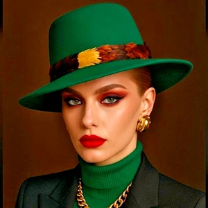 RARO SOMBRERO DE FIELTRO ESMERALDA MR JOHN DE COLECCIÓN CON DRAMÁTICO SOMBRERO DE PLUMAS MULTICOLOR - Imagen 1 de 12