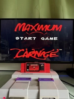 Spiderman Venom Maximum Carnage SNES Super Nintendo Red Cartridge Tested - Image 1 of 4