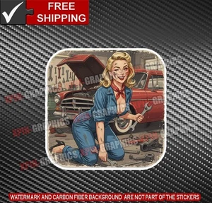 Sexy Pin Up Girl Vintage Vinyl Decal Sticker Pinup Mechanic Hot Rod J - Bild 1 von 2