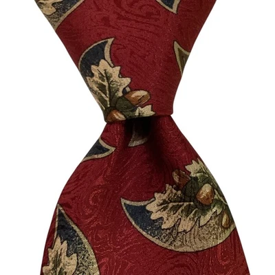 CHAPS RALPH LAUREN Mens Silk Necktie USA Designer FLORAL LEAF ACORN Burgundy EUC - Изображение 1 из 3