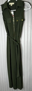 Vestido Camisa Michael Michael Kors Mujer XS Verde Cremallera Frontal Cinturón Sin Mangas - Imagen 1 de 15