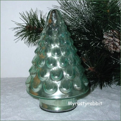 Árbol de Navidad de vidrio de mercurio verde plateado con luz LED batería opcional 6,5" como está Foto 1 de 4