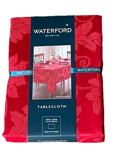 WATERFORD Poinsettia Bloom Red Jacquard Holiday Tablecloth,  70x120 - Picture 1 of 3