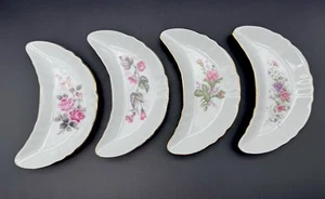 CHADWICK Bone China Pink Floral Bone Plates Crescent Shaped Japan Set of 4 VTG - Picture 1 of 12
