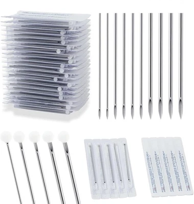 50Pcs Professional Body Piercing Tool Kit Ear Nose Navel Lip Tongue Needles Set - Image 1 of 4