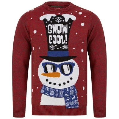 Christmas Snowman Shades LED Light Up Mens Jumper Red Stylish Long Sleeve