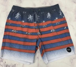 O'NEILL SARFIN VOLLEY STRETCH BOARD SHORTS RED/NAVY STRIPE W/PALMS SAMPLE - Picture 1 of 7