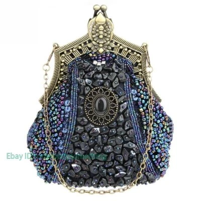 Elegante bolso de mano de piedra con cuentas vintage para mujer Foto 1 de 4