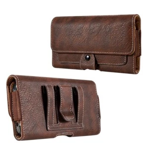 Portafoglio universale in pelle clip da cintura marsupio fondina tasca marrone 5,5" custodia telefono - Foto 1 di 7