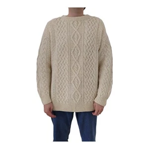 Maglione maglia Aran unisex L-XL vintage beige oversize lana vergine - Foto 1 di 8