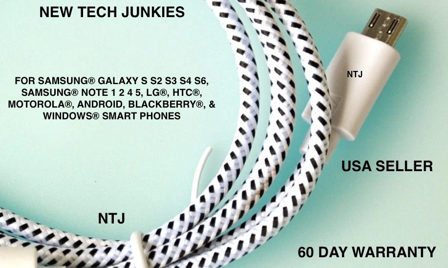 NTJ 6ft Braided Micro USB power cord Charger Cable for samsung s6 s6+ s7 HTC LG - Image 1 of 4