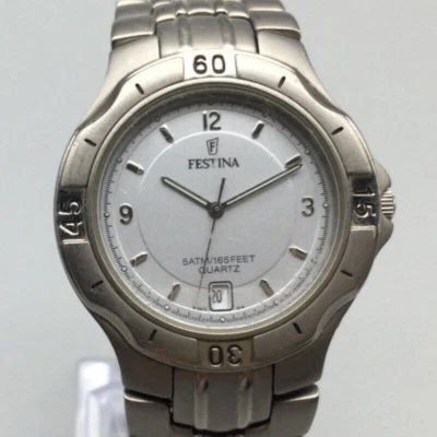 Festina Watch Men 34mm Titanium Silver Tone Date B865 50M New Battery 6.75" - Image 1 of 4