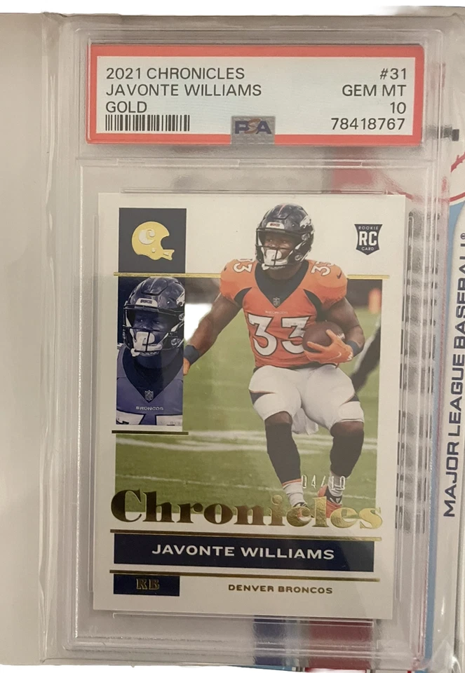 2021 Panini Chronicles Gold JAVONTE WILLIAMS RC  /10  Pop 1 Rookie Broncos - Image 1 of 3