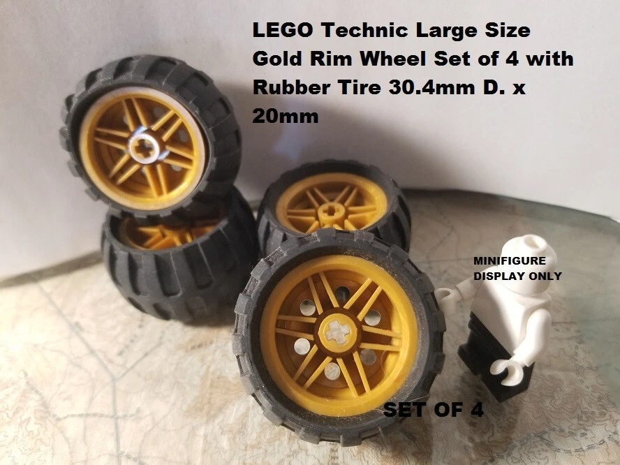 LEGO Technic Large Size Gold Rim Wheel Set of 4 Rubber Tire 30.4mm D. x 20mm - Image 1 of 1
