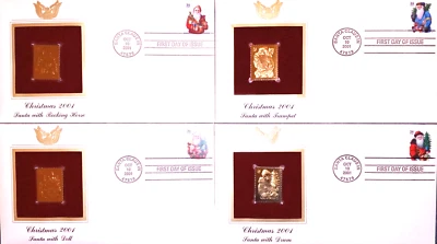 Christmas 2001  COMPLETE SERIES OF ALL 4!  Golden Replica Stamps  Gold Replicas - Image 1 of 4