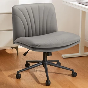 Armless-Office Desk Chair with Wheels: PU Leather Cross Legged Wide Chair,Comfor - Picture 1 of 12