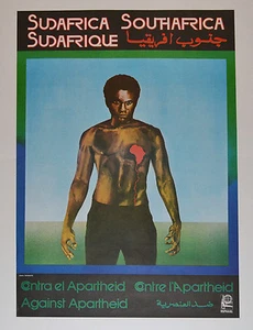 Póster político original Cuba 1982. Apartheid de Sudáfrica. Arte gráfico Guerra Fría. - Imagen 1 de 4