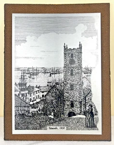 Vintage Etching On Metal Picture Falmouth 1900 Hand Made 14” Cornwall “IN-PRINT” - Picture 1 of 13