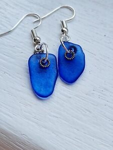  Cobalt blue sea glass dangle earrings 