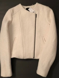 Banana Republic 14 NWT $178 Short Winter Jacket white wool angle zip lined NEW - Picture 1 of 6