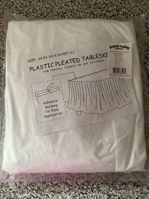 White Plastic Table Skirt 29” x 14’ With Adhesive Backing NIP - Image 1 of 2