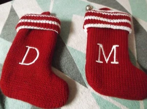 NEW Christmas Holiday Red and White Knit w/ bell Stocking Satin Lining 7.5" M &D - Picture 1 of 2