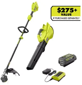 RYOBI 40V Cordless Attachment Capable 15" String Trimmer & 550 CFM Combo - Picture 1 of 4