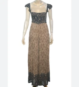 FREE PEOPLE Wide Leg Jumpsuit S Festival Boho Fairy Pockets Cap Sleeve Button - Picture 1 of 13