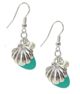 Pendientes colgantes de caracol en tono plateado azul azulado verde imitación acento perla - Imagen 1 de 2