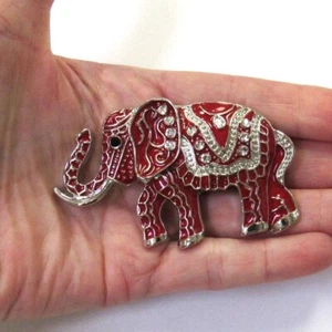 Red Elephant Pin Brooch Rhinestone Crystal Stones - Picture 1 of 4