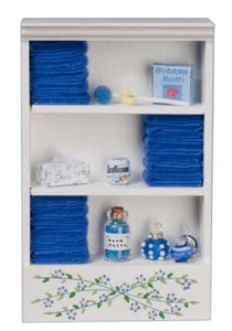 Dolls House Full Shelf Unit Dark Blue Towels & Accessories Bathroom Furniture - Picture 1 of 8