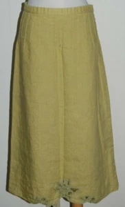 Jennie & Ray 100% Linen Green Embroidered Lace Accents Lined Skirt Medium - Picture 1 of 5