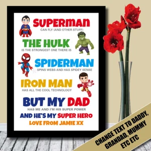 Papa Papa ER IST MEIN Superheld PERSONALISIERTER DRUCK Vatertag Andenken Opa 20 - Bild 1 von 4