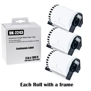 Cinta de papel continua 3 rollos 4"x100' DK-2243 para impresora de etiquetas Brother QL-1050 - Imagen 1 de 12