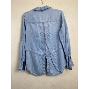 Sam Edelmam Blue Chambray Denim Button Up Shirt Women Size Medium Tencel Classic - Picture 1 of 11