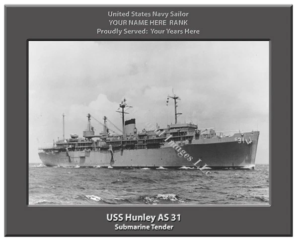 USS Hunley AS 31 Personalized Canvas Ship Photo Print Navy Veteran 3 - Image 1 of 1