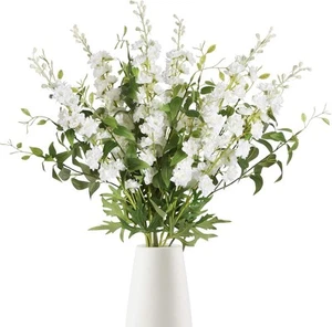 IPOPU White Flowers Artificial Delphinium 9PCS with Clematis Greenery - Picture 1 of 8